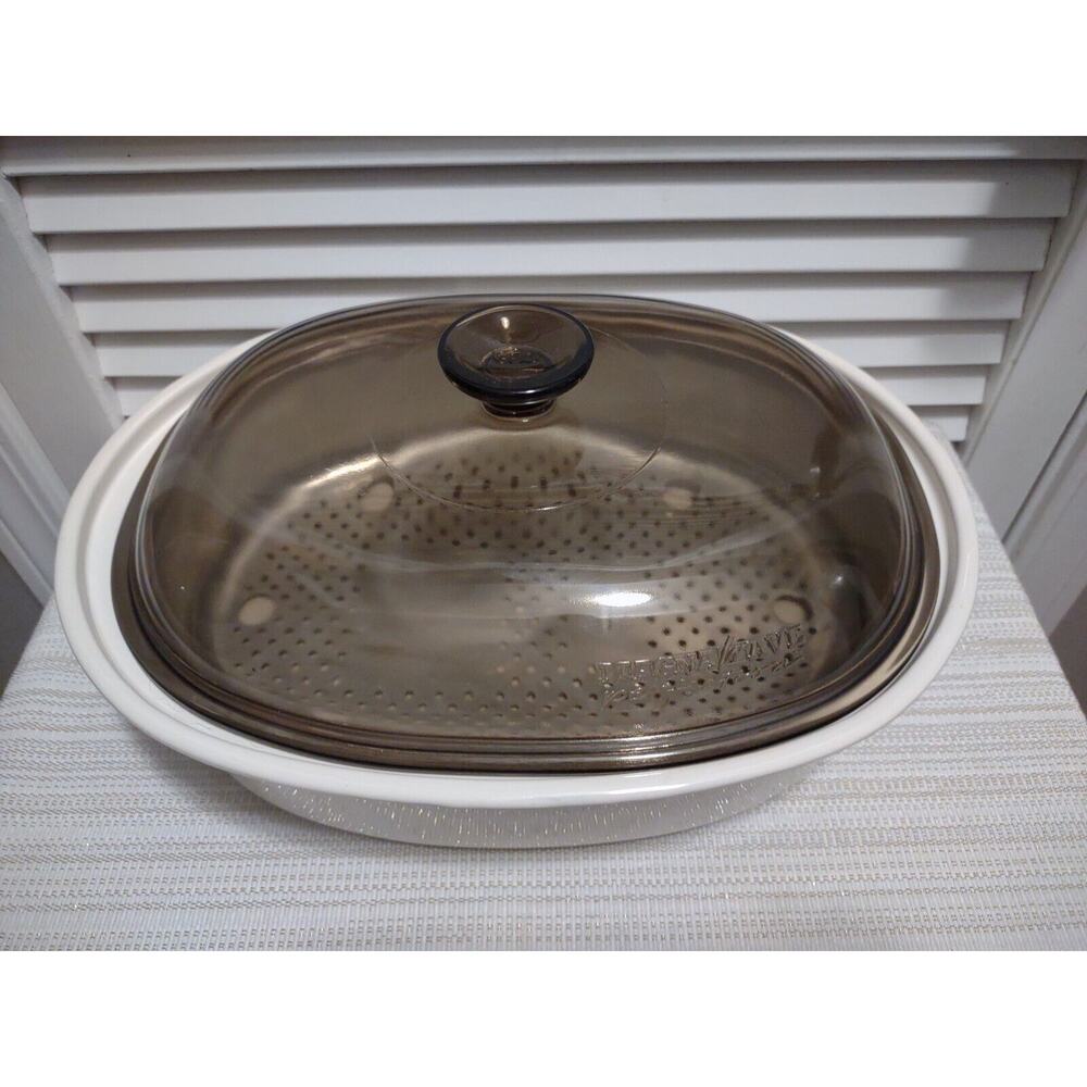 MagnaWave Perfection Microwave Roaster Cooker Pan vintage amber glass lid